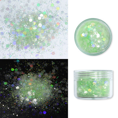 Vaivorykštės nagų blizgesio pudra, mišri šešiakampė dribsnių blizgučių pigmentai 2021 m. nagų dailės mados dizainas permatomos dulkės