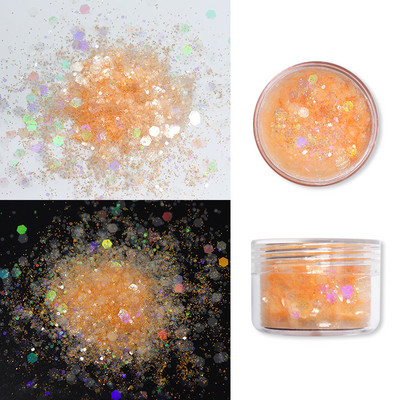 Vaivorykštės nagų blizgesio pudra, mišri šešiakampė dribsnių blizgučių pigmentai 2021 m. nagų dailės mados dizainas permatomos dulkės