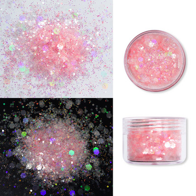 Vaivorykštės nagų blizgesio pudra, mišri šešiakampė dribsnių blizgučių pigmentai 2021 m. nagų dailės mados dizainas permatomos dulkės