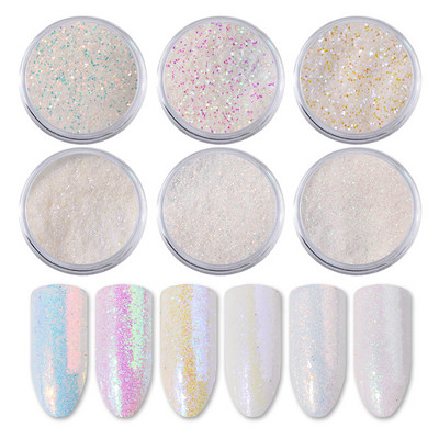 6 бр./компл. Unicorn Aurora White Sequins Nail Art Glitter Powder Mermaid Dust Fine Flakes Decorations for DIY Nails Accessories