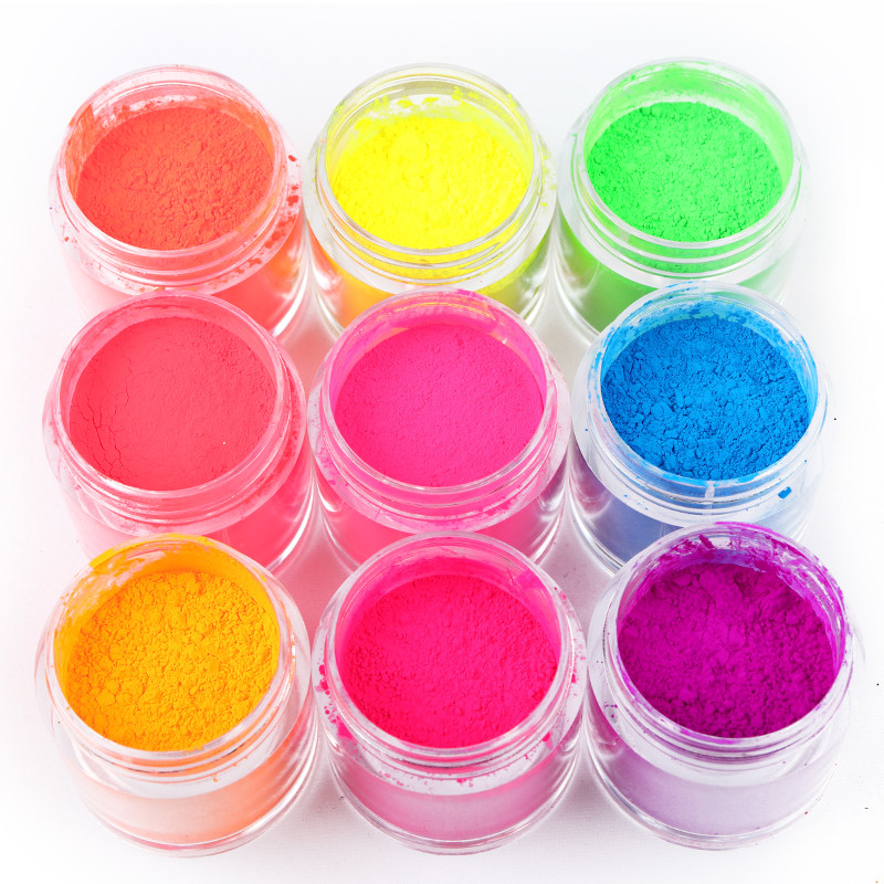 9 Krāsas/komplekts Neona Pigmenta Pulveris Fluorescences Nagi Glitter Summer Shinny Dust Ombre DIY Gel Manikīrs Nail Art Dekorācijas 10ML