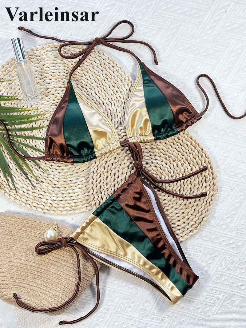 Splicing Halter Mini Micro Thong Bikini Sieviešu peldkostīms Sieviešu peldkostīmi Divdaļīgs bikini komplekts Vannas peldkostīms peldkostīms Lady V3633