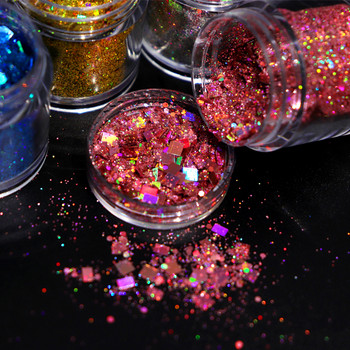 Holographic Hybrid Pigment Nail Glitter Square Shiny Laser Sequin Powder Polish Manicure Design Nail Decoration Accessories