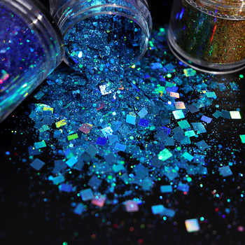 Holographic Hybrid Pigment Nail Glitter Square Shiny Laser Sequin Powder Polish Manicure Design Nail Decoration Accessories