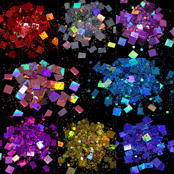 Holographic Hybrid Pigment Nail Glitter Square Shiny Laser Sequin Powder Polish Manicure Design Nail Decoration Accessories