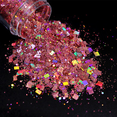 Holograafiline hübriidpigment küünte sära ruudukujuline läikiv Laser Sequin pulber lakk maniküür Disain küünte kaunistamise tööriistade tarvikud