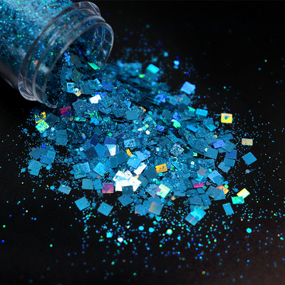 Holograafiline hübriidpigment küünte sära ruudukujuline läikiv Laser Sequin pulber lakk maniküür Disain küünte kaunistamise tööriistade tarvikud