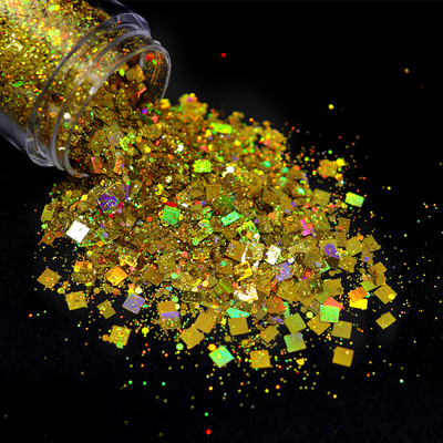 Holograafiline hübriidpigment küünte sära ruudukujuline läikiv Laser Sequin pulber lakk maniküür Disain küünte kaunistamise tööriistade tarvikud