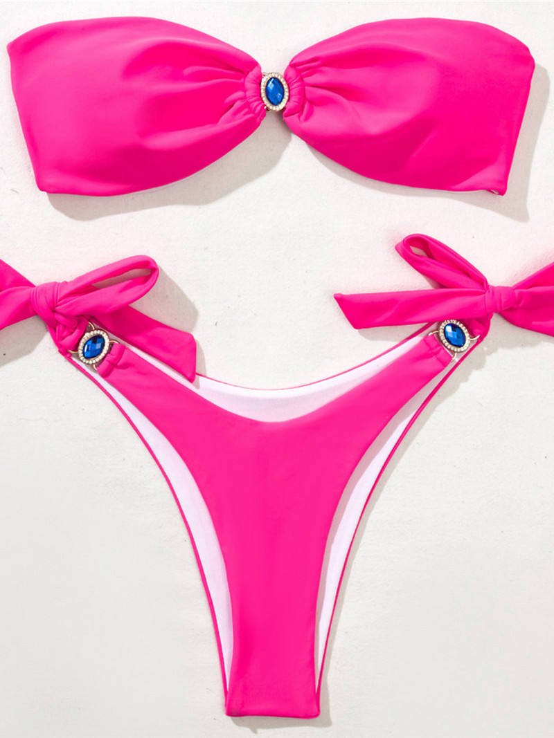 Seksualūs blizgūs papuošalai lankeliai Shape Bandeau Bikini Moteriškas maudymosi kostiumėlis Moteriški maudymosi kostiumėliai Dviejų dalių bikinio rinkinys Maudymosi kostiumėlis Swim V3013