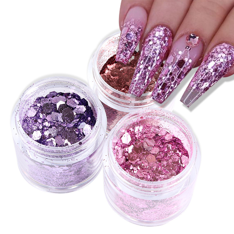 10 ml trandafir violet roz pulbere pentru unghii mixt hexagonal fulgi sclipici praf pentru bricolaj meșteșuguri gel nail art decorare accesorii