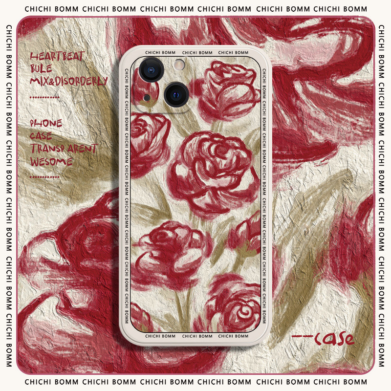 Õlimaali lillekollektsiooni telefoniümbris iPhone`ile 14 13 12 11 Pro Max Mini X XS XR 7 8 Plus uus maasika lilledega iPhone ümbris