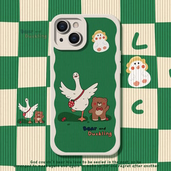 Калъф Checkerboard Pet Duck Bear за iPhone 13 12 11 Pro Max Mini X XS XR 7 8 Plus SE Корейска версия Едноцветен нов калъф за iPhone