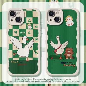 Калъф Checkerboard Pet Duck Bear за iPhone 13 12 11 Pro Max Mini X XS XR 7 8 Plus SE Корейска версия Едноцветен нов калъф за iPhone