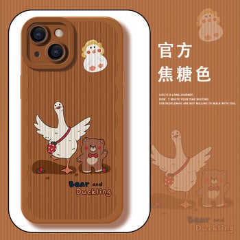 Калъф Checkerboard Pet Duck Bear за iPhone 13 12 11 Pro Max Mini X XS XR 7 8 Plus SE Корейска версия Едноцветен нов калъф за iPhone