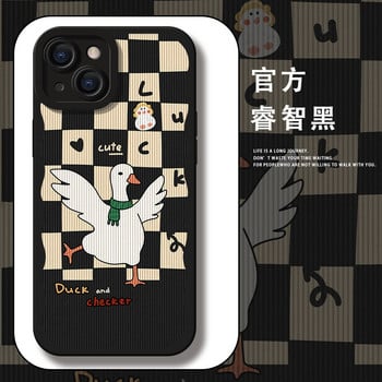 Калъф Checkerboard Pet Duck Bear за iPhone 13 12 11 Pro Max Mini X XS XR 7 8 Plus SE Корейска версия Едноцветен нов калъф за iPhone