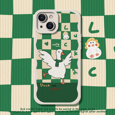 Калъф Checkerboard Pet Duck Bear за iPhone 13 12 11 Pro Max Mini X XS XR 7 8 Plus SE Корейска версия Едноцветен нов калъф за iPhone