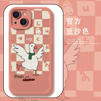 Калъф Checkerboard Pet Duck Bear за iPhone 13 12 11 Pro Max Mini X XS XR 7 8 Plus SE Корейска версия Едноцветен нов калъф за iPhone