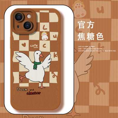 Калъф Checkerboard Pet Duck Bear за iPhone 13 12 11 Pro Max Mini X XS XR 7 8 Plus SE Корейска версия Едноцветен нов калъф за iPhone