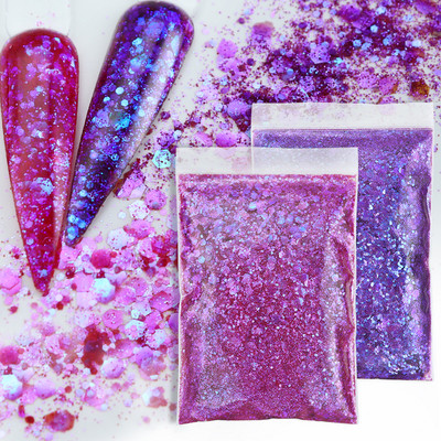 50g Shiny Mix Chunky Hexagonal Nail Art Glitter за професионален Направи си сам гел за нокти Дизайн Декорации Аксесоари Консумативи