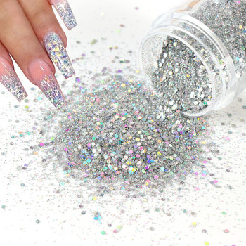 10 Χρώματα Holographic Nail Glitter Powder Laser Mixed Size Hexagonal Sequin Pigment για DIY Polish Nail Art Design διακόσμηση