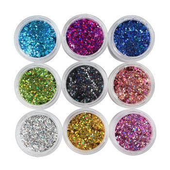10 цвята холографски блясък за нокти на прах Лазерен смесен размер Шестоъгълен пигмент с пайети за Направи си сам лак за дизайн на ноктите Декорация