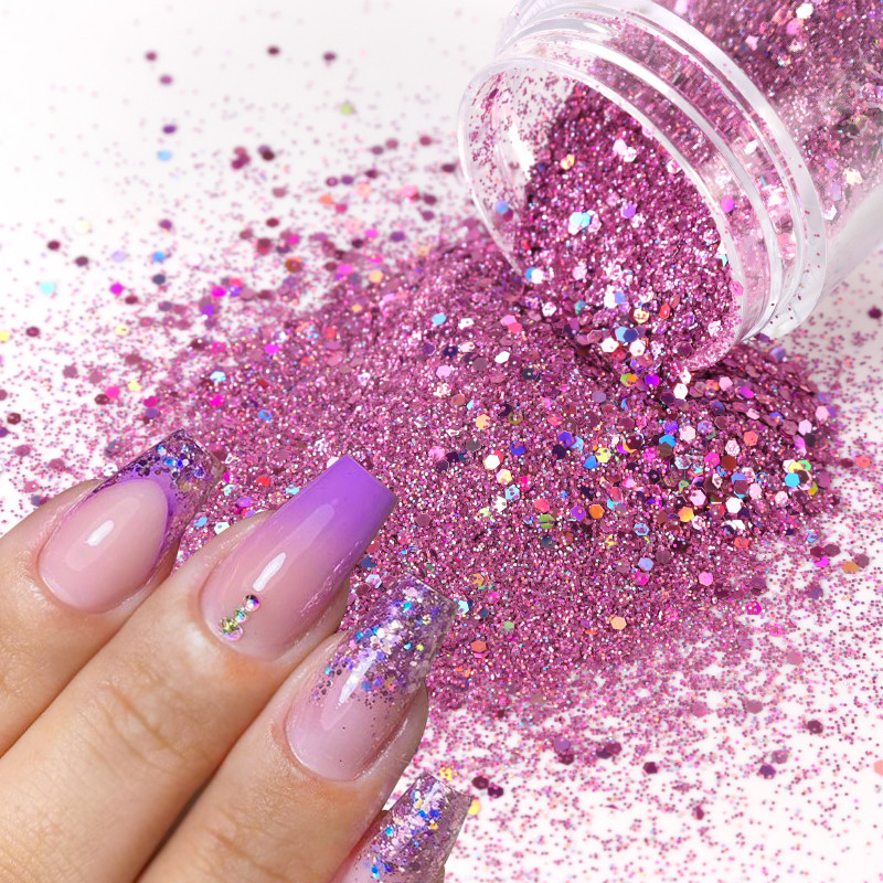 10 spalvų holografinė nagų blizgesio pudra lazeriu mišraus dydžio šešiakampis blizgučių pigmentas, skirtas „pasidaryk pats“ nagų dailės dekoravimui