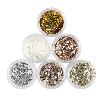 6Gb/komplekts Spīdīgi sešstūra nagu vizuļi Baltā Zelta Glitter Flakes Manikīra dizains Nagu mākslas dekori Aksesuāri DIY nagu želejai