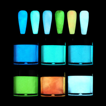 Цветна светеща пудра за потапяне на нокти Флуоресцентна ноктопластика Блестящ пигмент Аксесоари за прах за дизайн на маникюр Декорация