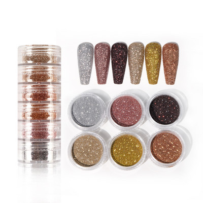6 boja/komplet Nail Art Crystal Diamond Powder Sjajna boja Glitter Zlatno Srebrna Prašina Dodaci za DIY manikuru Dizajn Dekoracija
