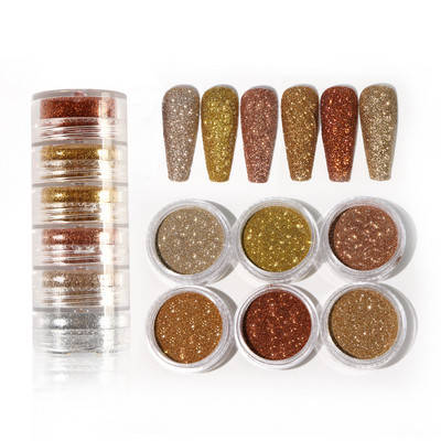 6 boja/komplet Nail Art Crystal Diamond Powder Sjajna boja Glitter Zlatno Srebrna Prašina Dodaci za DIY manikuru Dizajn Dekoracija