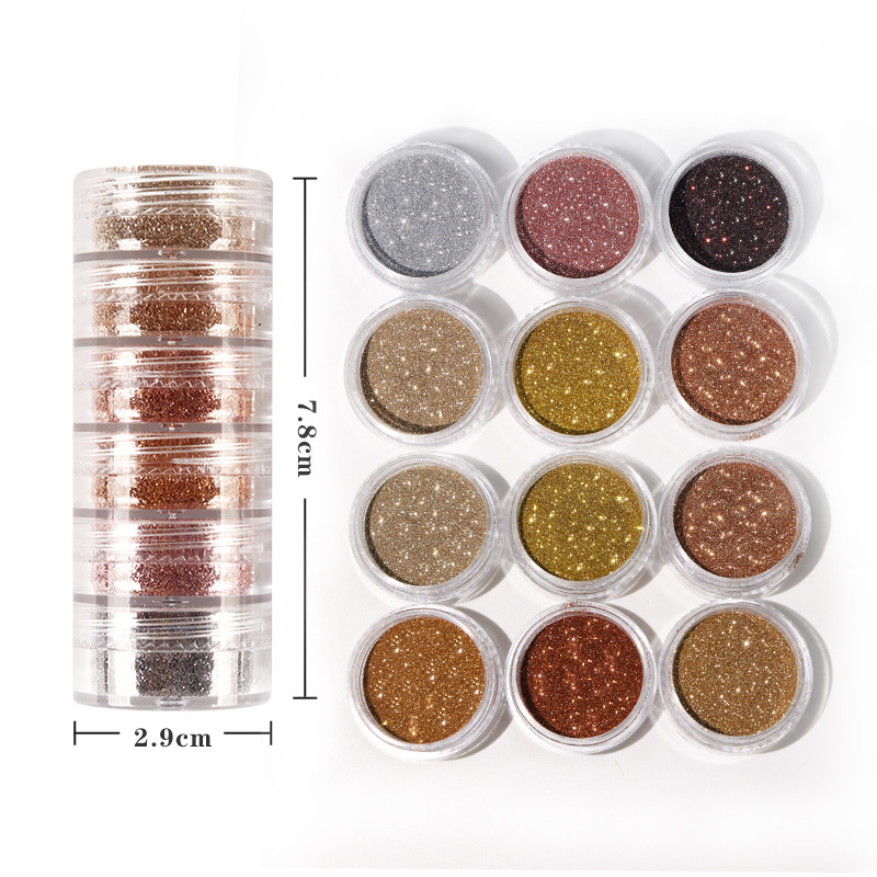 6 spalvos / rinkinys nagų dailės krištolo deimantų pudra Blizgantys dažai Blizgučiai auksiniai sidabriniai dulkių priedai, skirti „pasidaryk pats“ manikiūro dizaino dekoravimui
