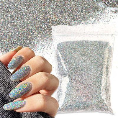 50 g 0,2 mm pulbere holografică pentru unghii, laser strălucitor, auriu, argint, sclipici, praf de pigment ultra fin pentru decorațiuni pentru unghii, accesorii