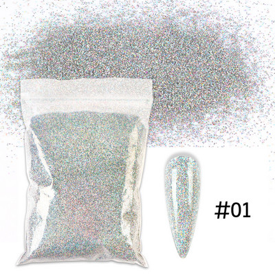 50g 0,2mm hologrāfisks nagu pulveris Sparkly Laser Gold Sudraba Glitter Ultra Smalki pigmenta putekļi nagu mākslas rotājumiem Aksesuāri