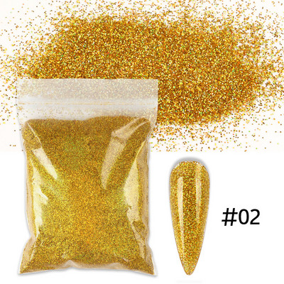 50g 0,2mm hologrāfisks nagu pulveris Sparkly Laser Gold Sudraba Glitter Ultra Smalki pigmenta putekļi nagu mākslas rotājumiem Aksesuāri