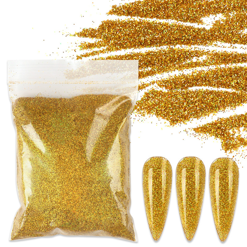 50g 0,2mm hologrāfisks nagu pulveris Sparkly Laser Gold Sudraba Glitter Ultra Smalki pigmenta putekļi nagu mākslas rotājumiem Aksesuāri
