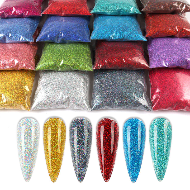 50g 0,2mm hologrāfisks nagu pulveris Sparkly Laser Gold Sudraba Glitter Ultra Smalki pigmenta putekļi nagu mākslas rotājumiem Aksesuāri