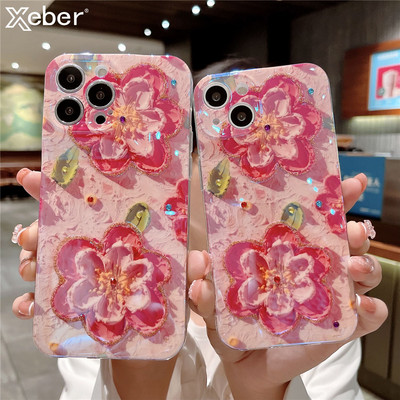 Θήκη τηλεφώνου Glitter Diamond Oil Painting Flower για iPhone 14 13 12 11 Pro Max XR XS X 7 8 Plus SE Προστασία κάμερας Μαλακό κάλυμμα