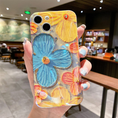 Glitter Diamond Oil Painting Flower Phone Case iPhone 14 13 12 11 Pro Max XR XS X 7 8 Plus SE kaamera kaitse pehme kate