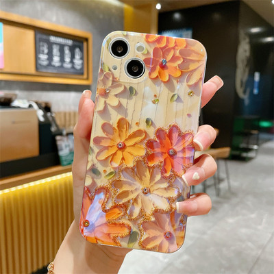 Glitter Diamond Oil Painting Flower Phone Case iPhone 14 13 12 11 Pro Max XR XS X 7 8 Plus SE kaamera kaitse pehme kate