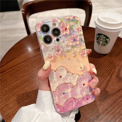 Glitter Diamond Oil Painting Flower Phone Case iPhone 14 13 12 11 Pro Max XR XS X 7 8 Plus SE kaamera kaitse pehme kate