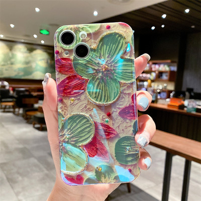 Glitter Diamond Oil Painting Flower Phone Case iPhone 14 13 12 11 Pro Max XR XS X 7 8 Plus SE kaamera kaitse pehme kate