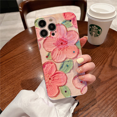 Glitter Diamond Oil Painting Flower Phone Case iPhone 14 13 12 11 Pro Max XR XS X 7 8 Plus SE kaamera kaitse pehme kate