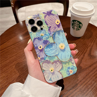 Glitter Diamond Oil Painting Flower Phone Case iPhone 14 13 12 11 Pro Max XR XS X 7 8 Plus SE kaamera kaitse pehme kate