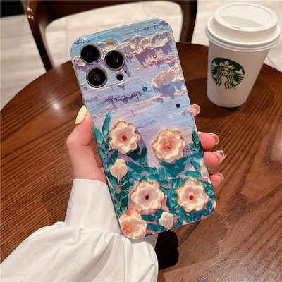 Glitter Diamond Oil Painting Flower Phone Case iPhone 14 13 12 11 Pro Max XR XS X 7 8 Plus SE kaamera kaitse pehme kate