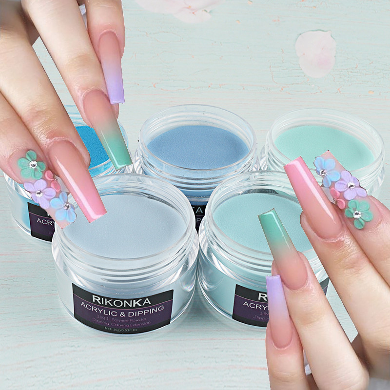 15 g/butelis Dangaus mėlynumo nagų akrilo pudra 3D Kalnų krištolas raižyti žiedadulkės profesionaliems nagų dailės patarimams Dekoro dizaino reikmenys