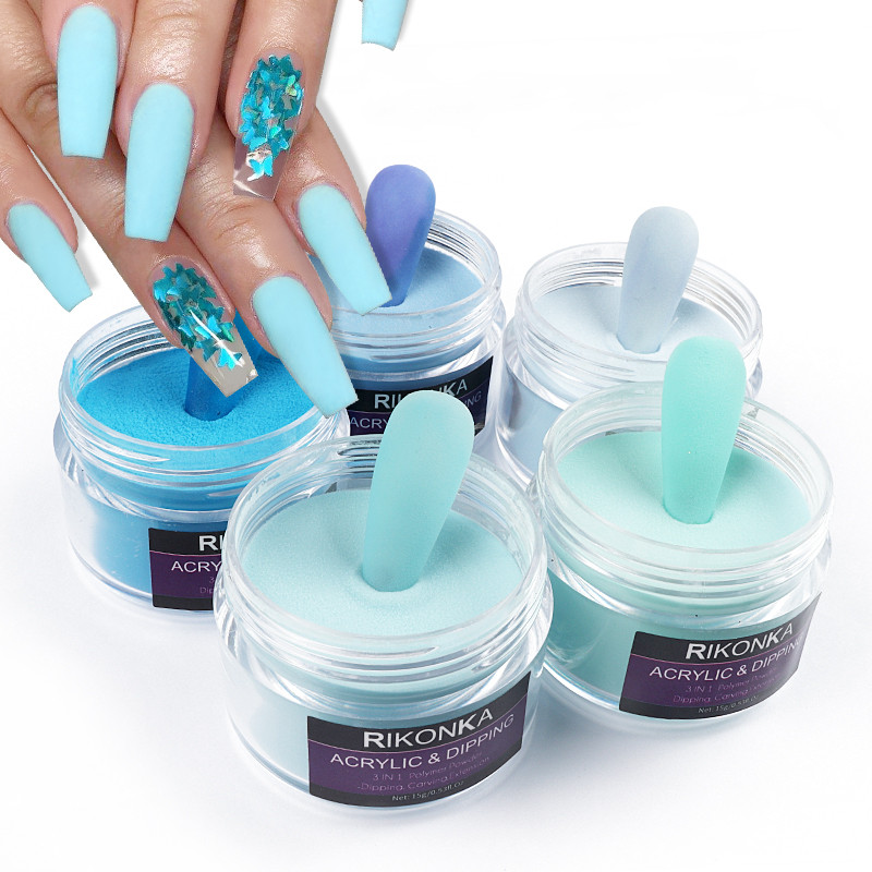 15 g/butelis Dangaus mėlynumo nagų akrilo pudra 3D Kalnų krištolas raižyti žiedadulkės profesionaliems nagų dailės patarimams Dekoro dizaino reikmenys