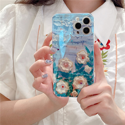 Glitter Diamond Oil Painting Roosa lilleline telefoniümbris iPhone 14 Pro Max 13 11 12 Mini X XS XR 7 8 Plus läikiv põrutuskindel kate