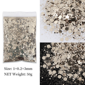 50g Gold Mixed Hexagonal Chunky Nail Art Glitter Sequins Sparkly Flakes Slices Διακοσμητικά για UV Gel Προμήθειες νυχιών Αξεσουάρ