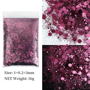 50g Gold Mixed Hexagonal Chunky Nail Art Glitter Sequins Sparkly Flakes Slices Διακοσμητικά για UV Gel Προμήθειες νυχιών Αξεσουάρ