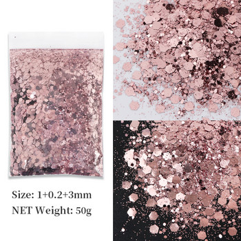 50g Gold Mixed Hexagonal Chunky Nail Art Glitter Sequins Sparkly Flakes Slices Διακοσμητικά για UV Gel Προμήθειες νυχιών Αξεσουάρ